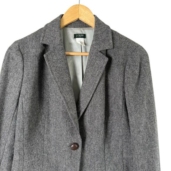 J.Crew Gray Herringbone Tweed Wool Blazer Jacket One-Button Fully Lined, Size 6 - Picture 2 of 10
